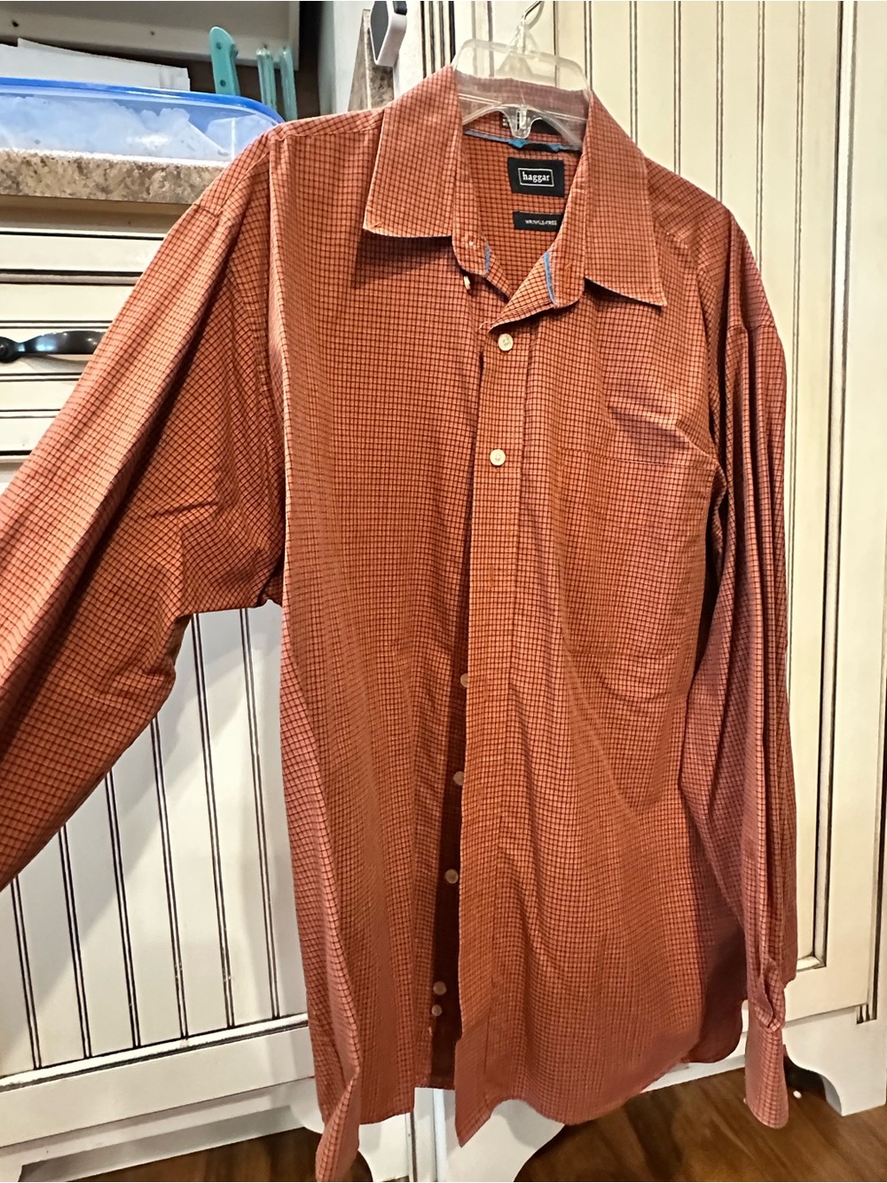 Haggar Men's Long-Sleeve Button-Up Shirt - Rust Check